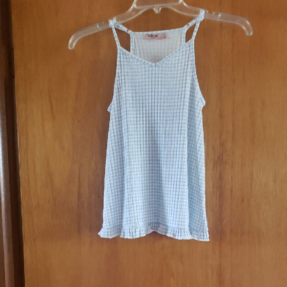 Willow Blue and White Ruffled Camisole Top